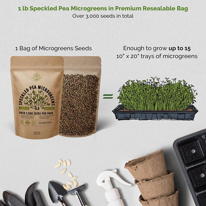Speckled Pea Sprouting & Microgreens Seeds - Non-Gmo, Heirloom Seeds Kit in Bulk 1Lb Resealable Bag for Planting & Growing Microgreens in Soil, Coconut Coir, Garden, Sprouting Tray, Hydroponic System