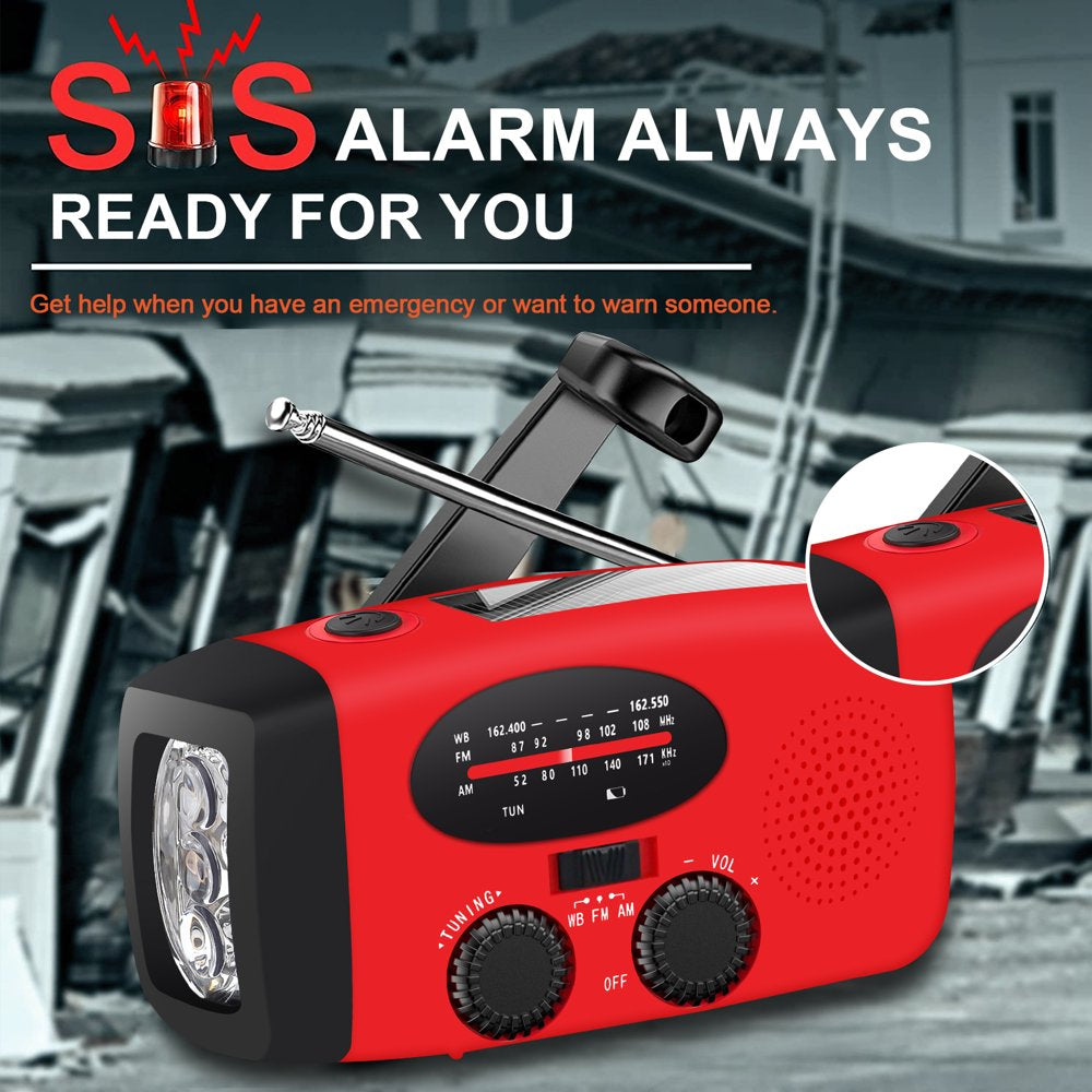 Hand Crank Emergency Radio, Portable Radio Solar Powerd AM FM WB NOAA Weather Radio with Flashlight, Cell Phone Charge, SOS Alarm