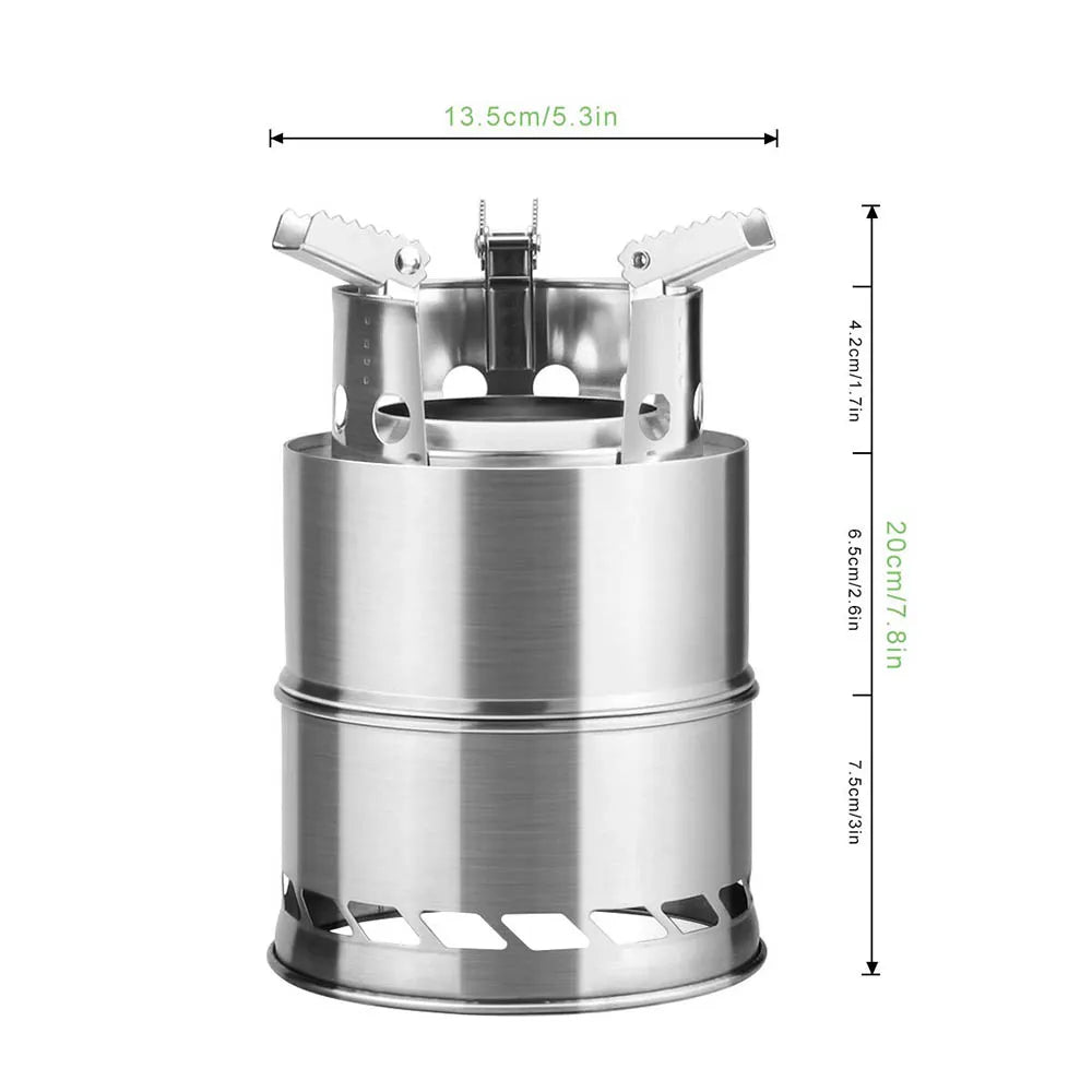 Portable Outdoor Camping Stove Wood Burning Mini Lightweight Stainless Steel Stove Picnic BBQ Cooker Travel Adventure Tools