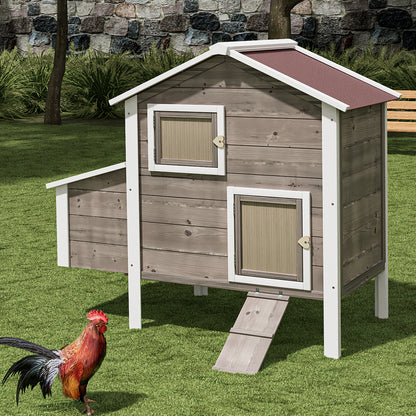 Outdoor Chicken Coop with Nesting Box, Outdoor Hen House with Slide-Out Tray, Weatherproof Poultry Cage, Rabbit Hutch, Wood Duck House (Natural)
