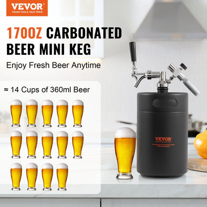 Pressurized Growler Mini Beer Keg Draft Beer Growler Home 170Oz 5L Black