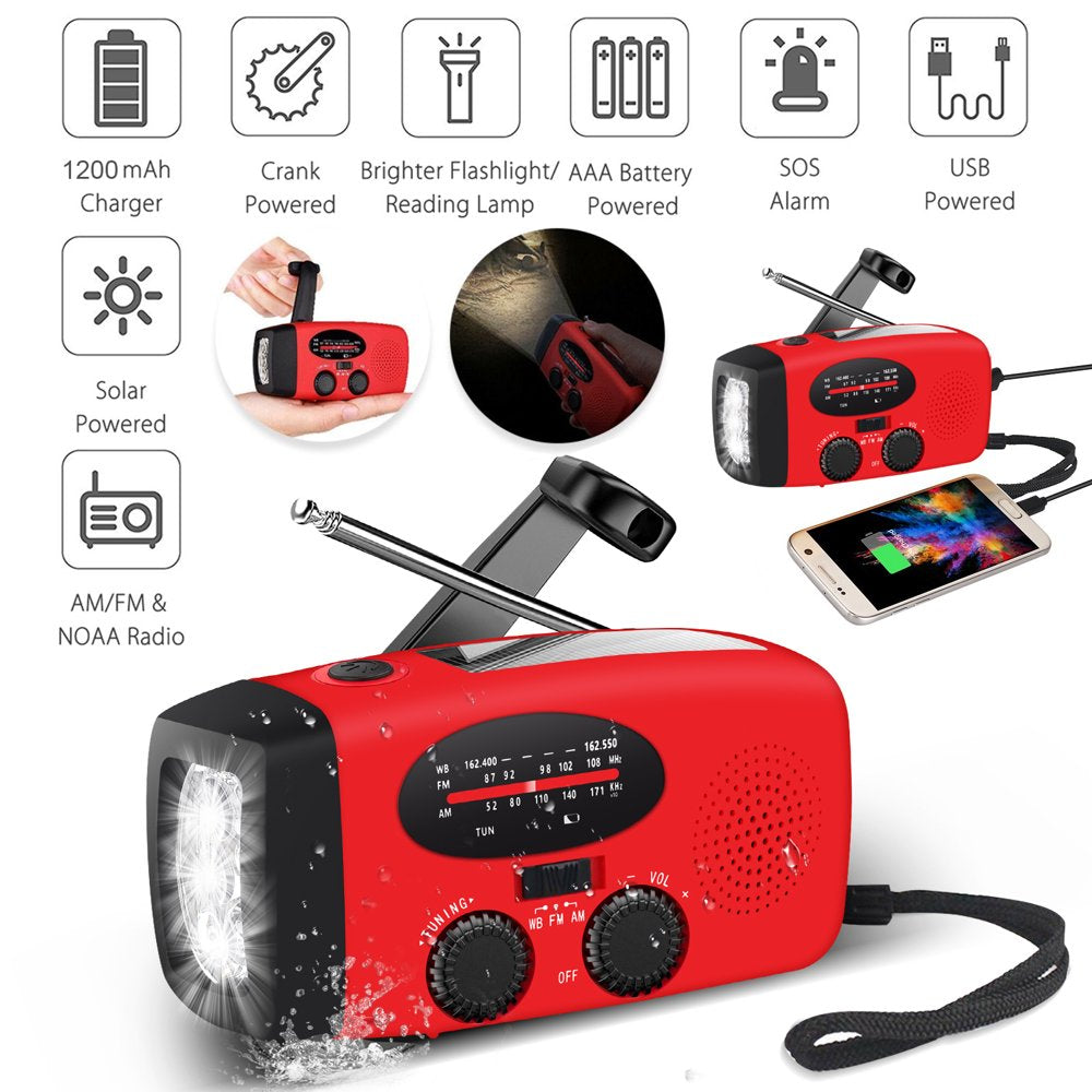 Hand Crank Emergency Radio, Portable Radio Solar Powerd AM FM WB NOAA Weather Radio with Flashlight, Cell Phone Charge, SOS Alarm