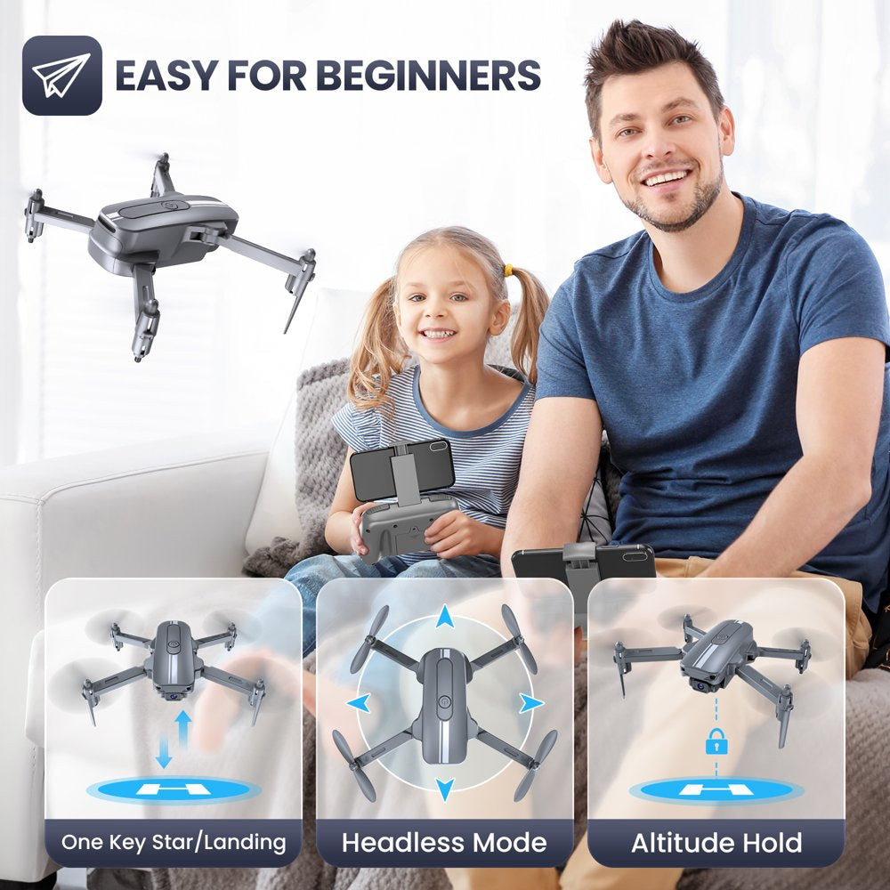 S17 Drone with 4K HD Camera, Foldable Mini Drone for Adults Kids, RC Quadcopter with 2 Batteries，Altitude Hold, 3D Flips