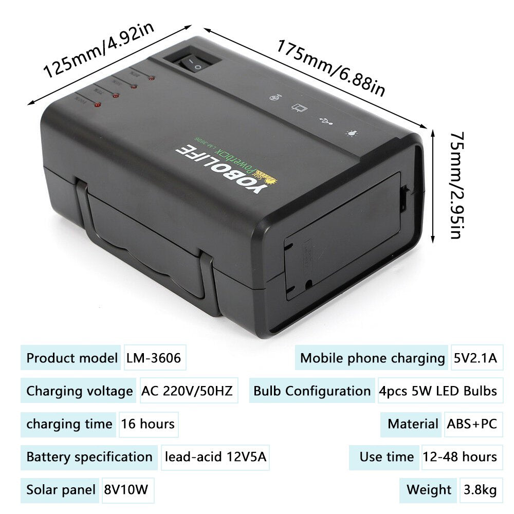 12V Portable Solar Generator with Solar Panel,Included 4 Sets LED Lights,Solar Power,Portable Power Station, for Outdoor Camping, Home Emergency Power Supply, Hurricane, Fish