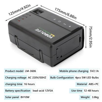 12V Portable Solar Generator with Solar Panel,Included 4 Sets LED Lights,Solar Power,Portable Power Station, for Outdoor Camping, Home Emergency Power Supply, Hurricane, Fish